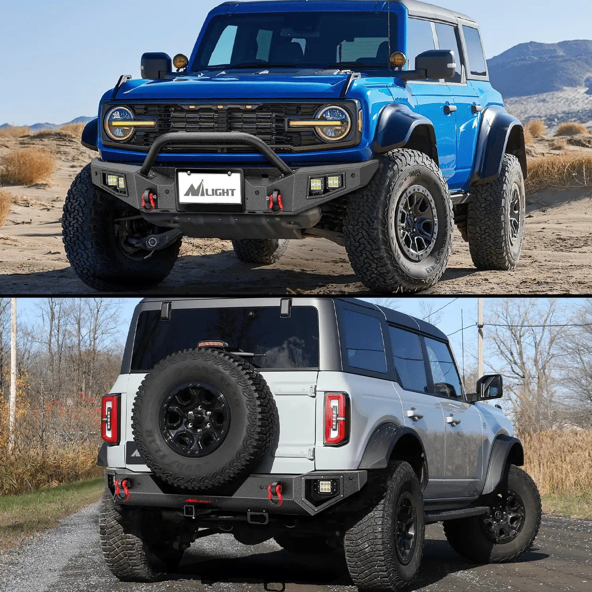 2021-2024 Ford Bronco Front Rear Bumper Combo Rock Crawler with Hitch Receiver Winch Plate Nilight Upgraded LED Lights D-Rings Off Road Nilight