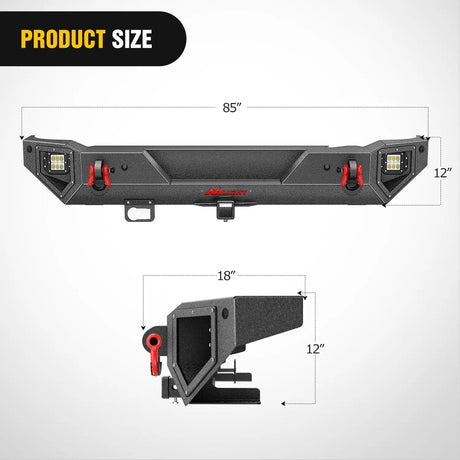 2021-2024 Ford Bronco Rear Bumper Rock Crawler Bumper with Hitch Receiver 2Pcs Upgraded 18W Flood LED Work Light Wire hole Nilight