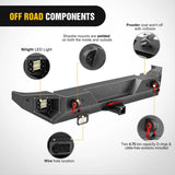 2021-2024 Ford Bronco Rear Bumper Rock Crawler Bumper with Hitch Receiver 2Pcs Upgraded 18W Flood LED Work Light Wire hole Nilight