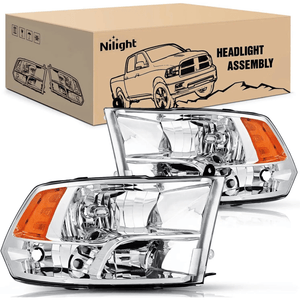 2009 2010 2011 2012 2013 2014 2015 2016 2017 2018 Dodge Ram 1500 2500 3500 Headlight Assembly Chrome Case Amber Reflector