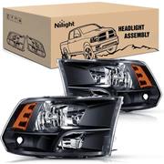 2009 2010 2011 2012 2013 2014 2015 2016 2017 2018 Dodge Ram 1500 2500 3500 Headlight Assembly Black Case Amber Reflector
