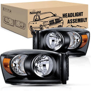 2007 2008 Dodge Ram 1500 2007 2008 2009 Ram 2500 3500 Headlight Assembly Black Case Amber Reflector