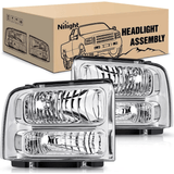 Headlight Assembly 2005-2007 F250 F350 F450 F550 Headlight Assembly Chrome Case Clear Reflector