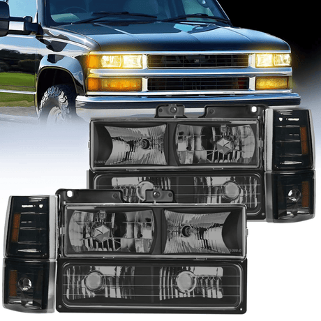1994-1998 GMC C10 Sierra Yukon Suburban Headlight Assembly Chrome Case Smoke Reflector Nilight