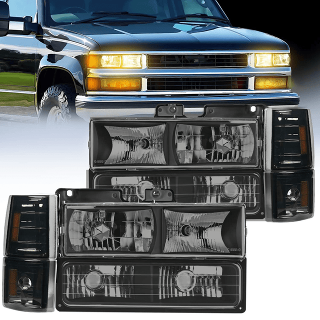 1994-1998 GMC C10 Sierra Yukon Suburban Headlight Assembly Chrome Case Smoke Reflector Nilight