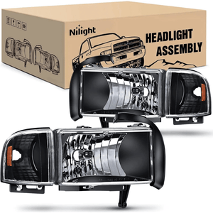 1994 1995 1996 1997 1998 1999 2000 2001 2002 Dodge RAM 1500 2500 3500 Headlight Assembly Black Case Amber Reflector