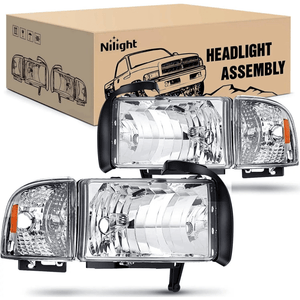 1994 1995 1996 1997 1998 1999 2000 2001 2002 Dodge RAM 1500 2500 3500 Headlight Assembly Chrome Case Amber Reflector