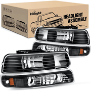 1999 2000 2001 2002 Chevy Silverado Avalanche 1500 1500HD 2500 2500HD 3500 Chevrolet Tahoe Suburban Headlight Assembly Black Case Amber Reflector