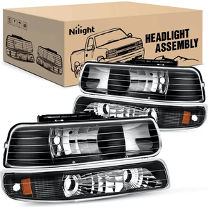 1999 2000 2001 2002 Chevy Silverado Avalanche 1500 1500HD 2500 2500HD 3500 Chevrolet Tahoe Suburban Headlight Assembly Black Case Amber Reflector