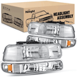 Headlight Assembly 1999-2002 Chevy Silverado Avalanche 1500 1500HD 2500 2500HD 3500 Chevrolet Tahoe Suburban Headlight Assembly Chrome Case Amber Reflector