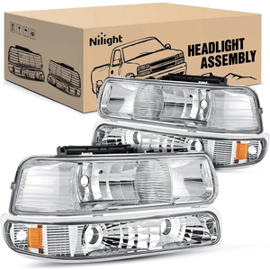 1999 2000 2001 2002 Chevy Silverado Avalanche 1500 1500HD 2500 2500HD 3500 Chevrolet Tahoe Suburban Headlight Assembly Chrome Case Amber Reflector