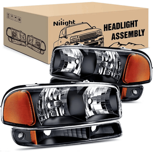1999 2000 2001 2002 2003 2004 2005 2006 GMC Sierra Yukon Headlight Assembly Black Case Amber Reflector