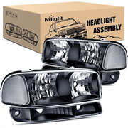 1999 2000 2001 2002 2003 2004 2005 2006 GMC Sierra Yukon Headlight Assembly Black Case Clear Reflector