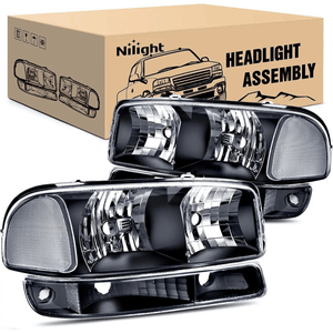 1999 2000 2001 2002 2003 2004 2005 2006 GMC Sierra Yukon Headlight Assembly Black Case Clear Reflector