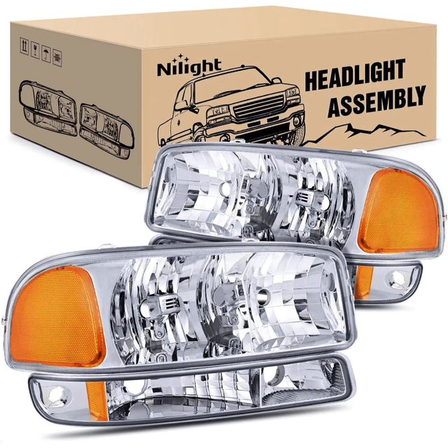 Headlight Assembly 1999-2006 GMC Sierra Yukon Headlight Assembly Chrome Case Amber Reflector