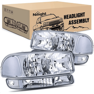 1999 2000 2001 2002 2003 2004 2005 2006 GMC Sierra Yukon Headlight Assembly Chrome Case Clear Reflector