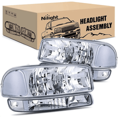 1999-2006 GMC Sierra Yukon Headlight Assembly Chrome Case Clear Reflector