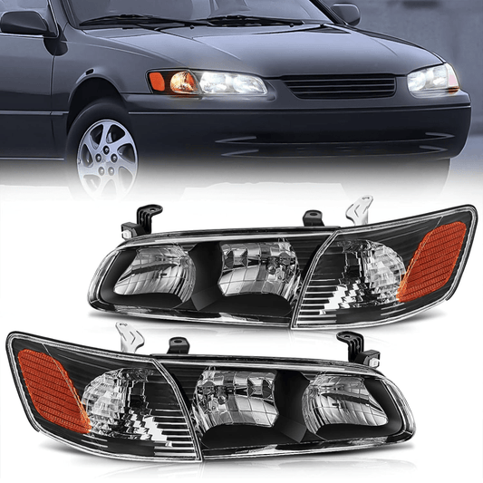 Headlight Assembly Headlight Assembly Compatible with 2000 2001 Toyota Camry Replacement Headlamp Black Housing Amber Reflector Driver and Passenger Side