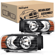 2002 2003 2004 2005 Dodge Ram 1500 2500 3500 Headlight Assembly Black Case Amber Reflector