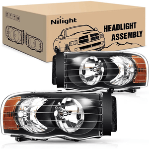 2002 2003 2004 2005 Dodge Ram 1500 2500 3500 Headlight Assembly Black Case Amber Reflector