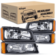 Headlight Assembly 2003-2006 Chevy Silverado Avalanche 1500 1500HD 2500 2500HD 3500 Headlight Assembly Black Case Amber Reflector