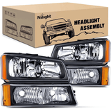 Headlight Assembly 2003-2006 Chevy Silverado Avalanche 1500 1500HD 2500 2500HD 3500 Headlight Assembly Black Case Amber Reflector