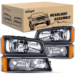 2003 2004 2005 2006 Chevy Silverado Avalanche 1500 1500HD 2500 2500HD 3500 Headlight Assembly Black Case Amber Reflector