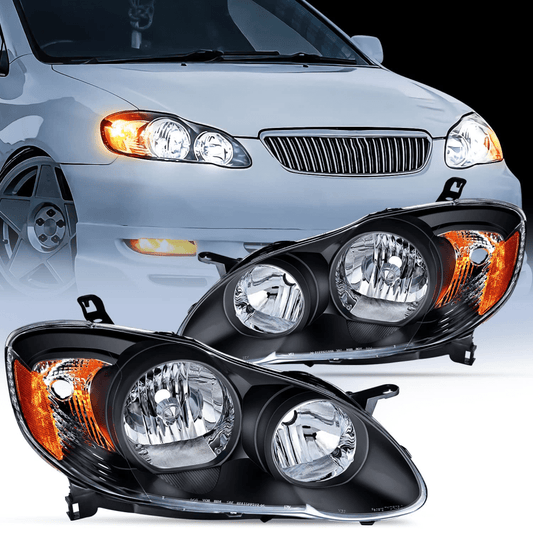 Motor Vehicle Lighting Nilight Headlight Assembly for 2003 2004 2005 2006 2007 2008 Toyota Corolla Headlamps Replacement Black Housing Amber Reflector Driver and Passenger Side, 2 Years Warranty