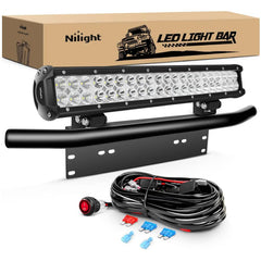 20 Inch 126W Double Row Spot Flood Led Light Bar Front License Plate Mount | 16AWG Wire 3Pin Switch