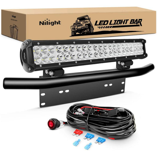 20" 126W Double Row Spot/Flood Led Light Bar Front License Plate Mount | 16AWG Wire 3Pin Switch Nilight
