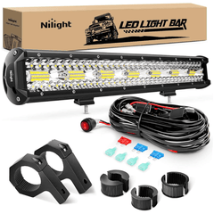 20 Inch 420W 42000LM Triple Row Spot Flood LED Light Bar | Horizontal Bar Clamp Mount | 16AWG Wire 3Pin Switch