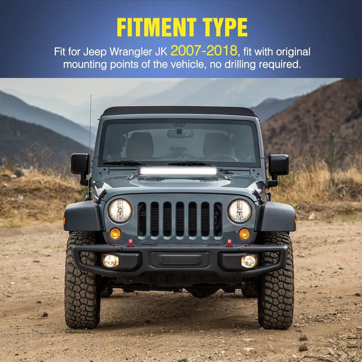 Mounting Accessory 20” Light Bar Hood Mounts For Jeep Wrangler JK 2007-2017