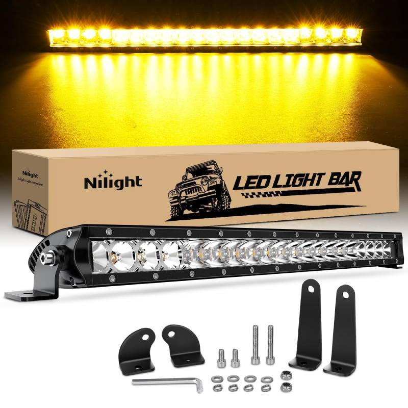 21 Inch 100W 6200LM Amber Slim Spot Flood Led Light Bar | 2 Style Mounts Nilight