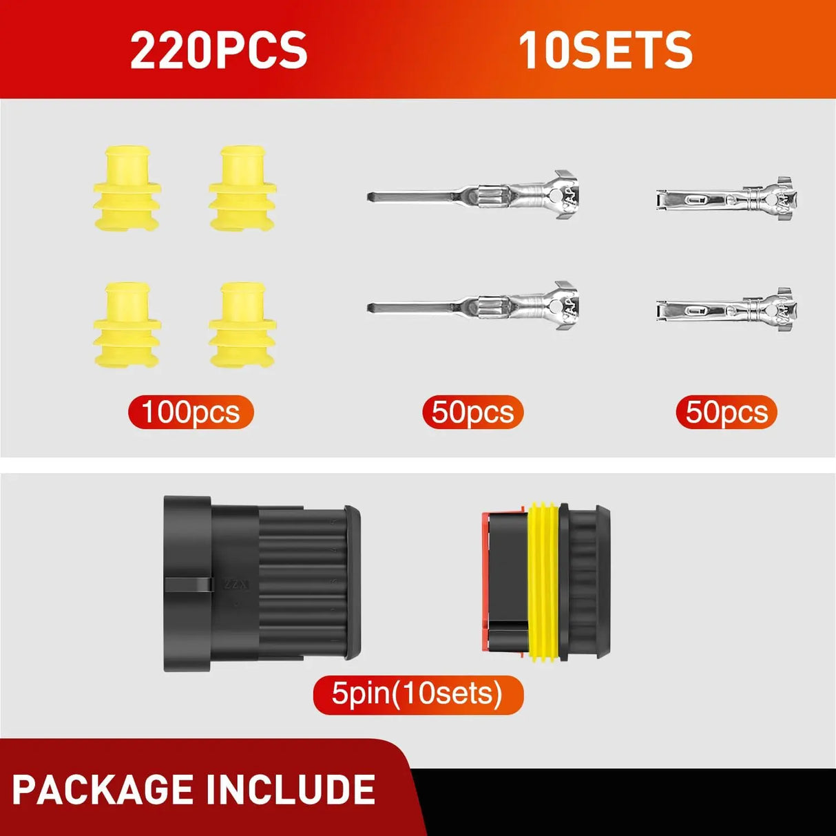 220PCS 5 Pin Electrical Connector ‎Plug Male Female Terminal Wire Connector Nilight
