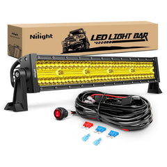 22 Inch 480W Triple Row Amber Spot Flood LED Light Bar With 16AWG Wiring Harness 3Pin Switch