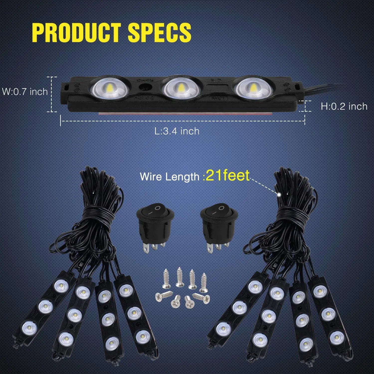 Led light Strip 24 LEDs White Ultra-Bright Light Kit (8 Pcs)