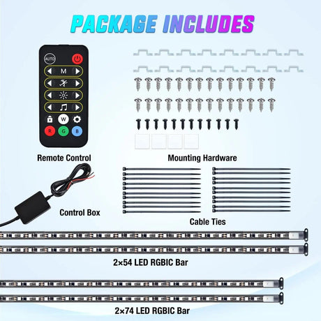 256Leds RGBIC Underglow Neon APP Remote Control Led Strip Light 4PCS Nilight
