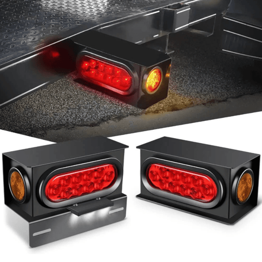 Trailer Light Nilight 2PCS Steel Trailer Light Boxes Housing Kit w/ 3LED License Plate Light 6Inch Oval Red Trailer Tail Lights 2 Inch Round Amber Side Marker Lights w/Grommet Plugs, 2 Years Warranty
