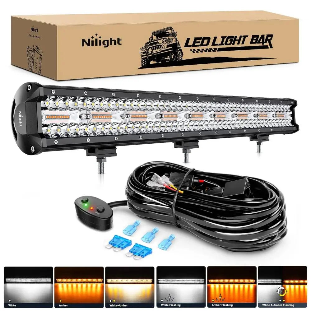 26 Inch 540W Triple Row Amber White Spot Flood LED Light Bar | 16AWG ...