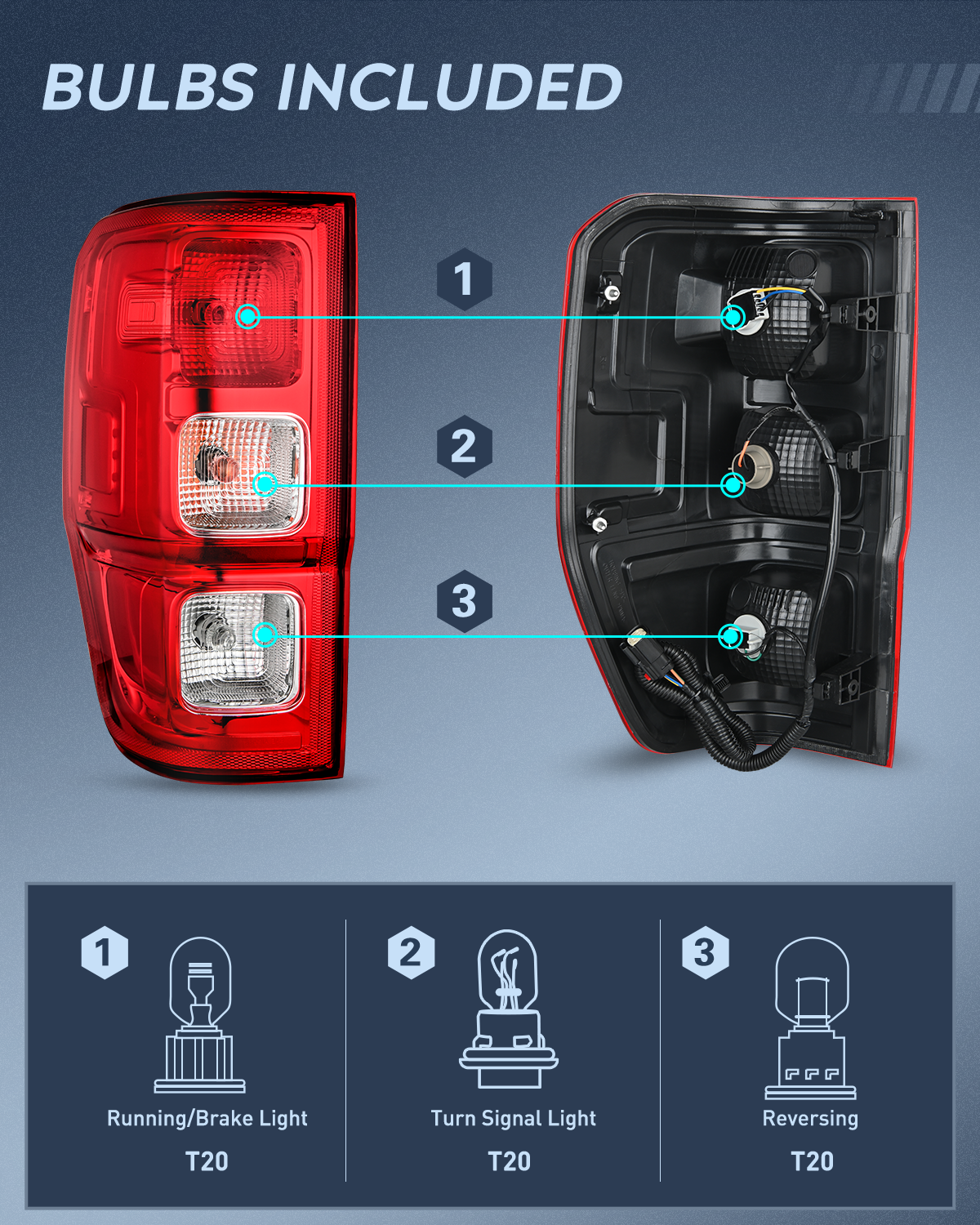 Nilight Taillight Assembly Compatible with Ford Ranger XL 2019 2020 2021 2022 2023 Rear Tail Light Lamp Replacement OE Style LED and halogen bulbs Driver Side