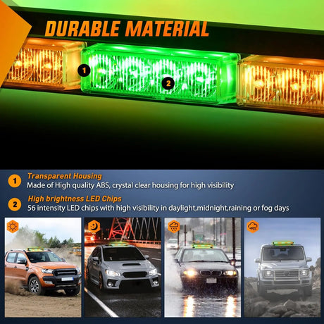 29.5 Inch Roof Top Amber Mix Green Strobe Lights 56LED Hazard Emergency Warning Light Bar Magnetic Mount Nilight