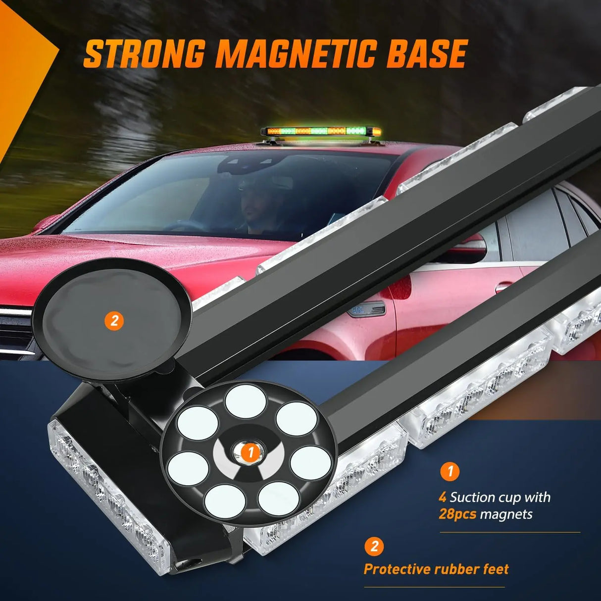 29.5 Inch Roof Top Amber Mix Green Strobe Lights 56LED Hazard Emergency Warning Light Bar Magnetic Mount Nilight