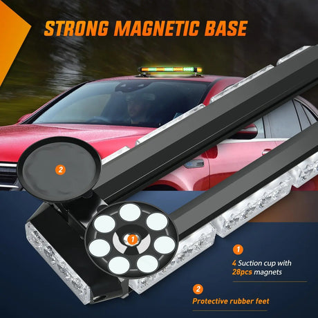 29.5 Inch Roof Top Amber Mix Green Strobe Lights 56LED Hazard Emergency Warning Light Bar Magnetic Mount Nilight