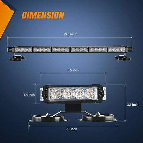 29.5 Inch Roof Top Amber Strobe Lights 56LED Hazard Emergency Warning Light Bar Magnetic Mount Nilight