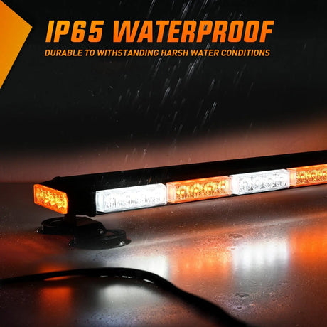 29.5 Inch Roof Top Amber White Strobe Lights 56LED Hazard Emergency Warning Light Bar Magnetic Mount Nilight