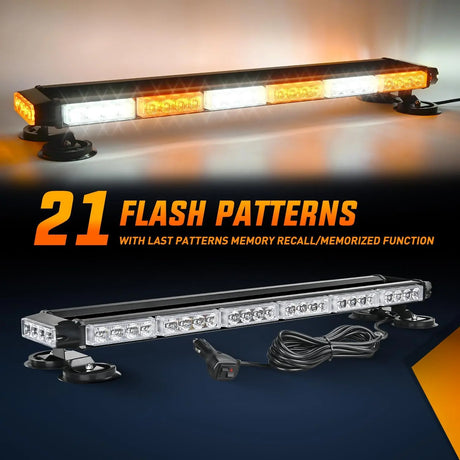 29.5 Inch Roof Top Amber White Strobe Lights 56LED Hazard Emergency Warning Light Bar Magnetic Mount Nilight