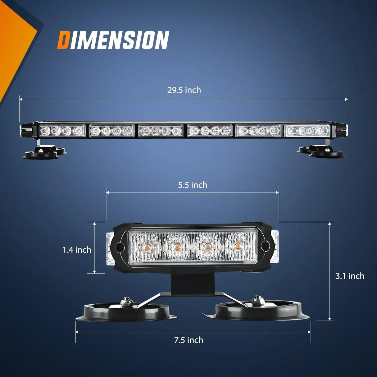 29.5 Inch Roof Top Amber White Strobe Lights 56LED Hazard Emergency Warning Light Bar Magnetic Mount Nilight