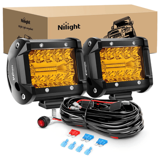 4" 60W Amber Triple Row Spot/Flood LED Pods (Pair) | 16AWG Wire 3Pin Switch Nilight