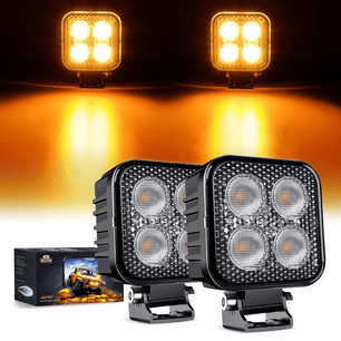 2PCS 3Inch 15W Amber LED Pods Square Built-in EMC Work Light