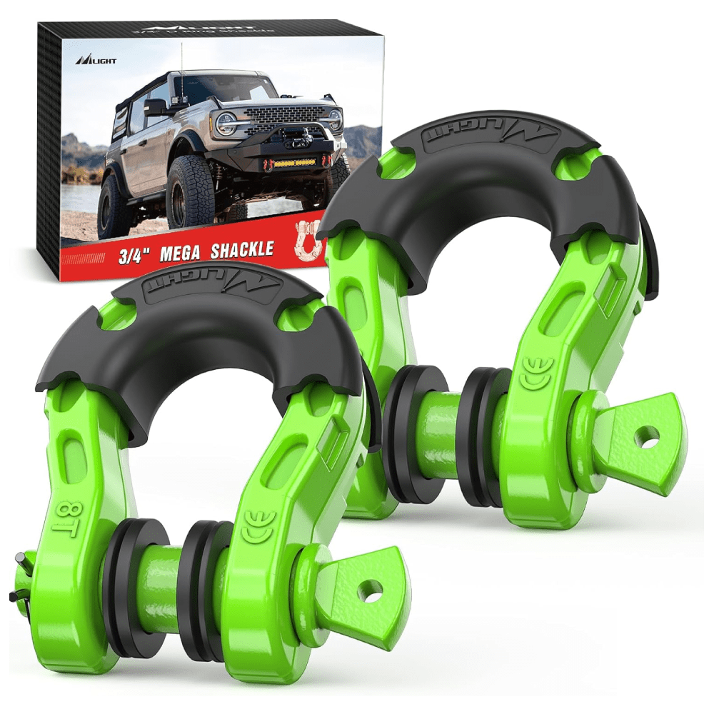 3/4 inch Mega D-Ring Shackle With 7/8 inch Screw Pin 68000LBS Green (Pair) Nilight